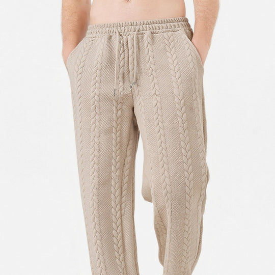 Herren nan grobgestrickte Lounge-Jogginghose mit Zopfstrick, Elastikbund und Kordelzug EB