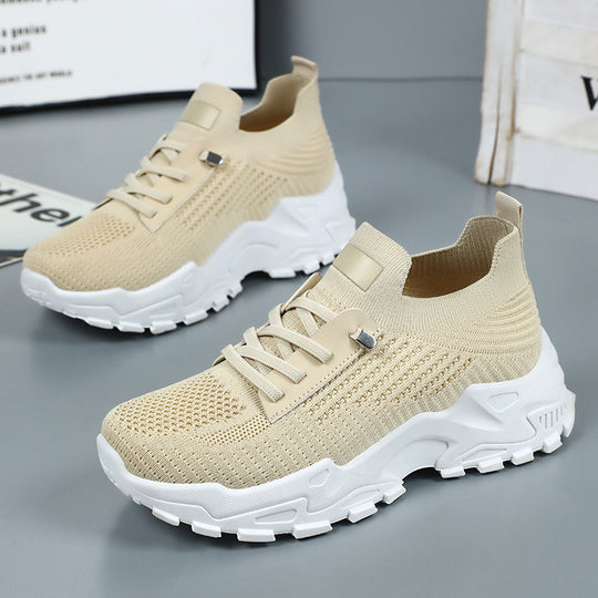 Damen Sportliche Slip-On Sneakers mit atmungsaktiver Strick-Oberfläche EB