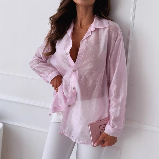Damen elegante langärmlige Bluse mit feiner Struktur EB