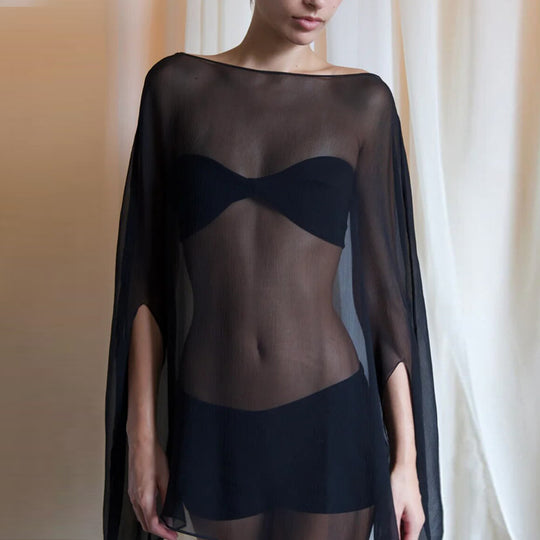 Damen Chiffon Überwurf mit eleganten Ärmelausschnitten EB