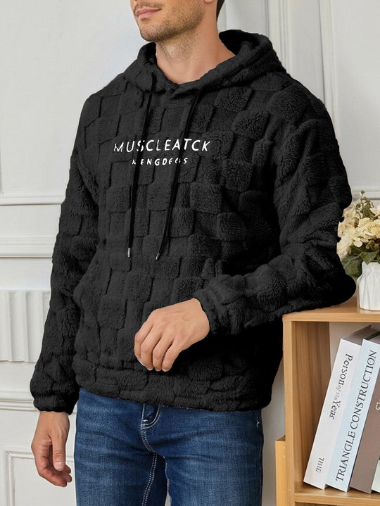 Herren nan flauschiger Sherpa-Hoodie mit Quadrat-Steppmuster, Kängurutasche und verstellbarer Kapuze EB