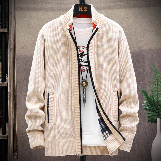 Herren Strickjacke mit Stehkragen und Taschen EB