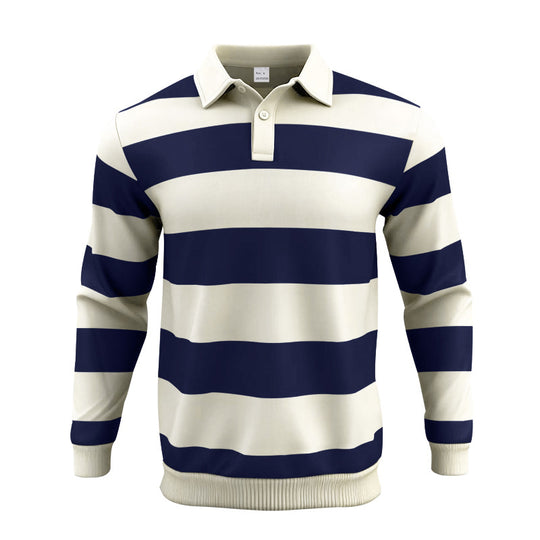 Herren nan gestreiftes Rugby-Polo Langarmshirt mit breiten Querstreifen, klassischem Polokragen und gerippten Abschlüssen EB