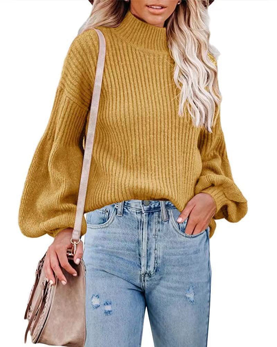 Damen Pullover mit voluminösen Ärmeln und feinem Rippstrick EB