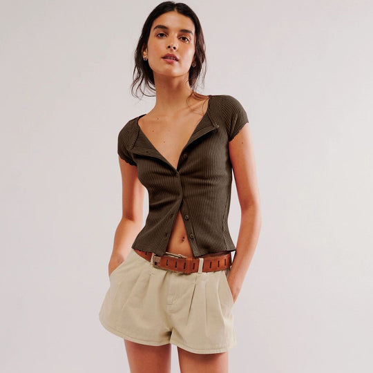 Damen kurzärmliges Rippenshirt EB