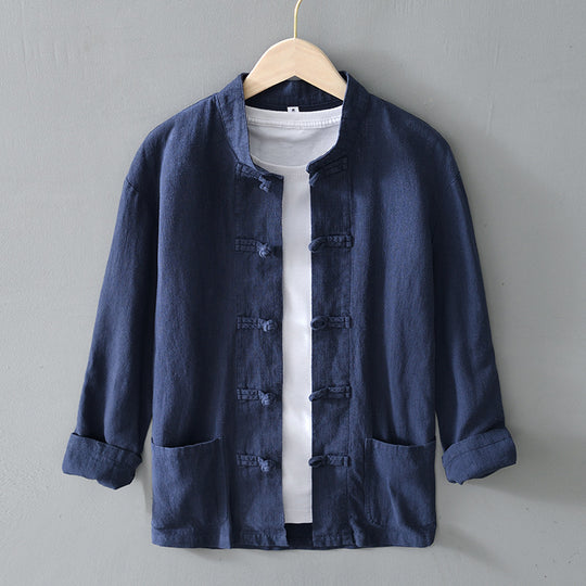 Herren nan leichte Leinenjacke im traditionellen chinesischen Stil mit Stehkragen und Knotenverschlüssen EB