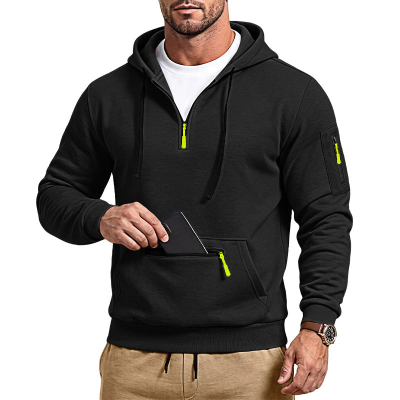 Herren sportlicher Kapuzenpullover mit halbem Reißverschluss und verschließbarer Kängurutasche EB