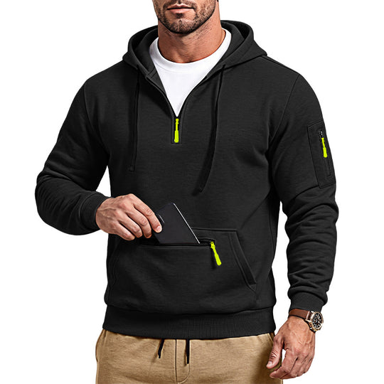 Herren sportlicher Kapuzenpullover mit halbem Reißverschluss und verschließbarer Kängurutasche EB