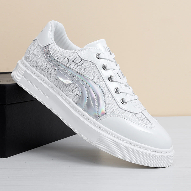 Damen Modische Sneaker mit Glanzoberfläche und grafischem Design EB