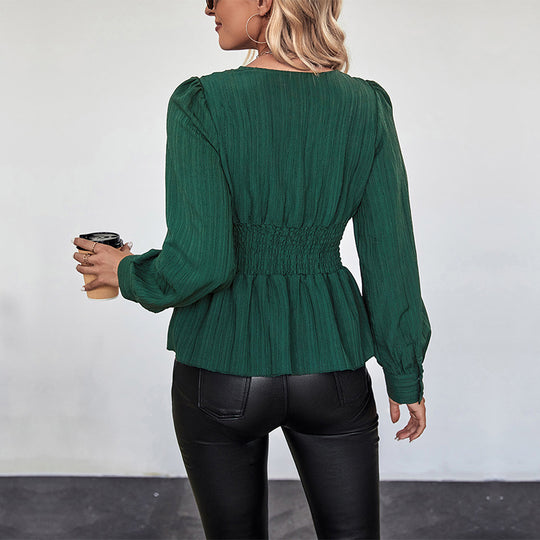 Damen Wickelb blouse mit voluminösen Ärmeln und elegantem Design EB