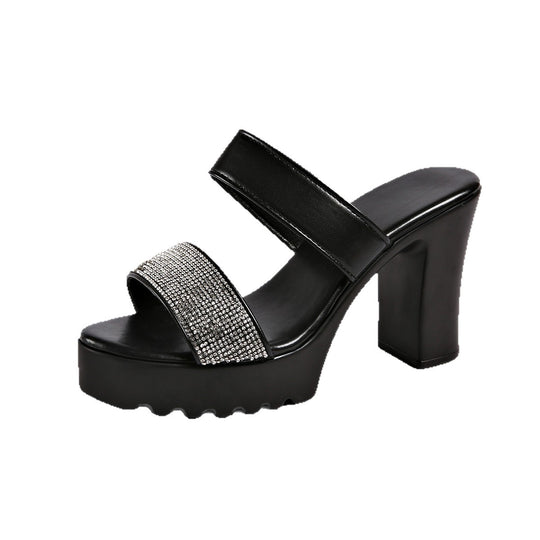 Damen Plateau-High Heel Sandalen mit Glamourösen Strassdetails und Rutschfester Sohle EB