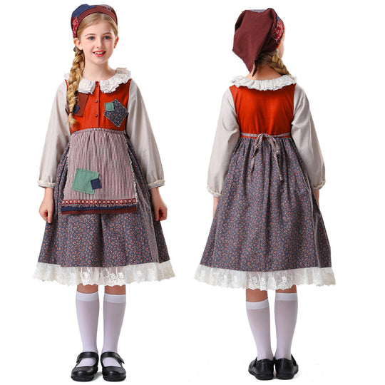 Damen nan vintageinspiriertes Rüschenkleid mit abnehmbarer Schürze und Spitzenbesatz EB