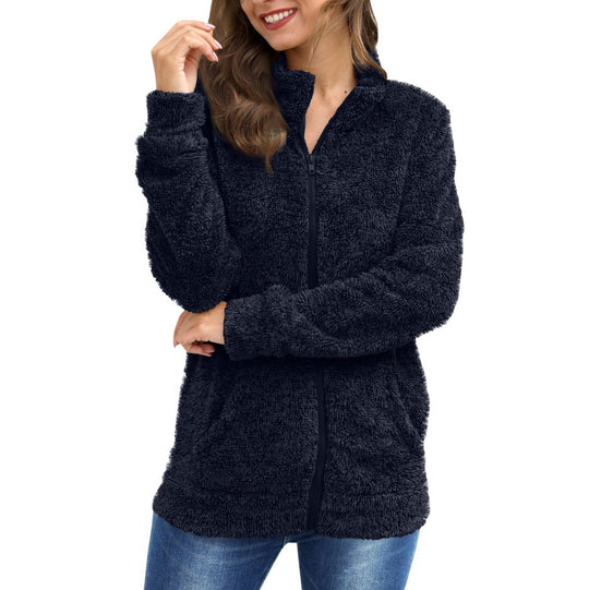 Damen Kuscheljacke mit durchgehendem Reißverschluss und weichem Plüschstoff EB