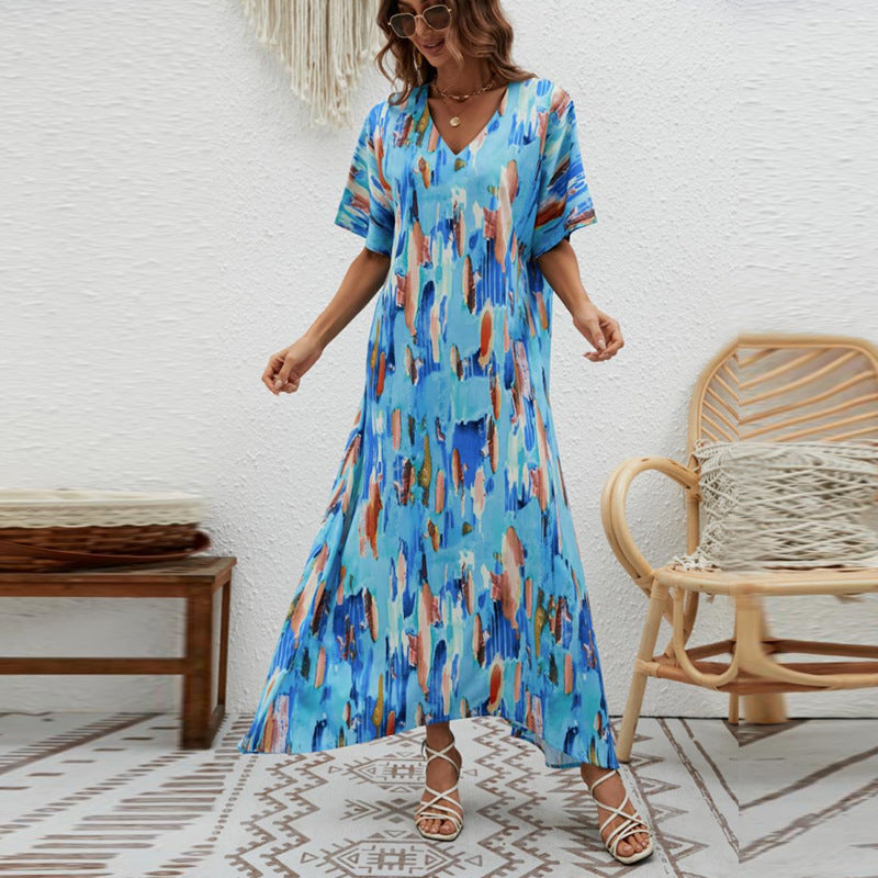 Damen Maxikleid mit V-Ausschnitt und weitem Schnitt EB