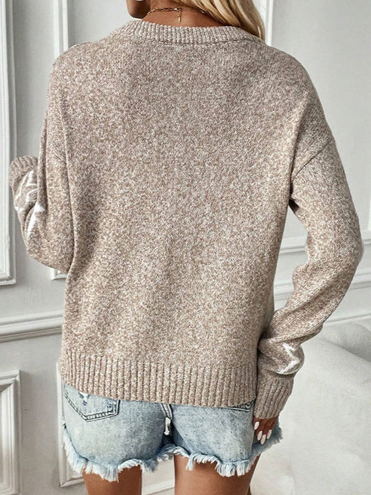 Damen Strickpullover mit Sternenmotiven und weitem Schnitt EB