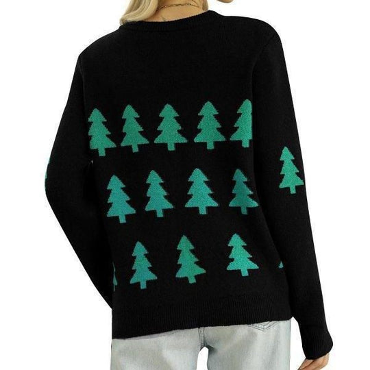 Damen kuscheliger Weihnachtspullover mit festlichem Tannenbaum-Design EB