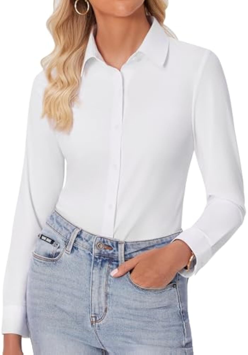 Damen Klassische Viskose-Stretch Hemdbluse mit Kentkragen und Manschetten EB