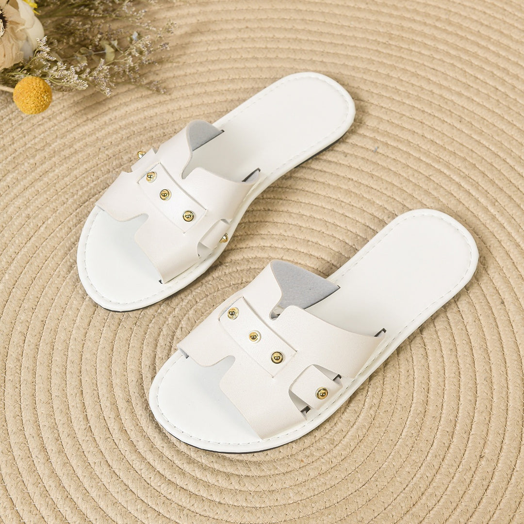 Damen modische Slides mit elegantem Riemendesign und goldenen Akzenten EB