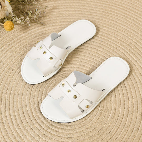 Damen modische Slides mit elegantem Riemendesign und goldenen Akzenten EB