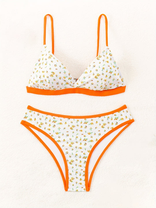 Damen Blumenmuster Bikini mit raffinierter Schnittführung EB