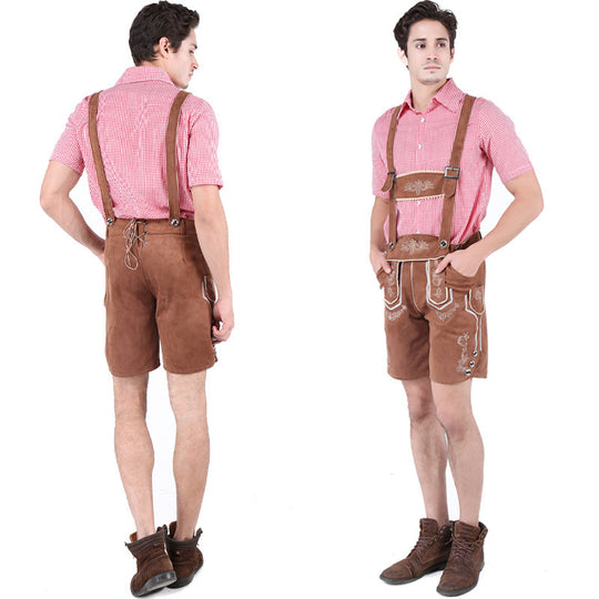 Herren nan Trachtenlederhose kurz mit Latzträgern und filigraner Stickerei EB