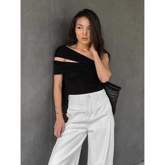 Damen asymmetrisches Oberteil mit eleganter Wickeldetail EB