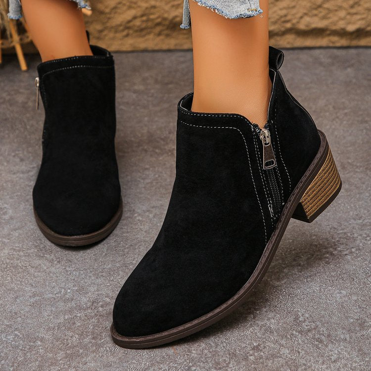 Damen Biker-Stiefeletten mit seitlichem Reißverschluss und modischer Struktur EB