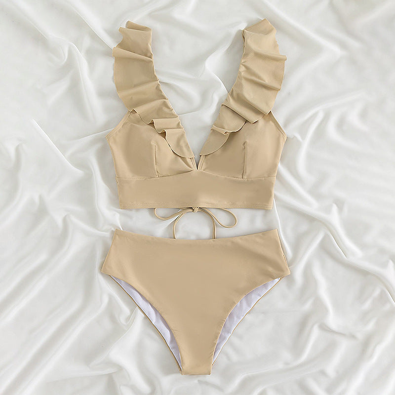 Damen Badeanzug mit Rüschendetails und hohem Beinausschnitt EB