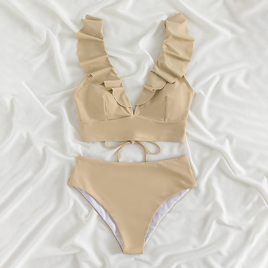 Damen Badeanzug mit Rüschendetails und hohem Beinausschnitt EB