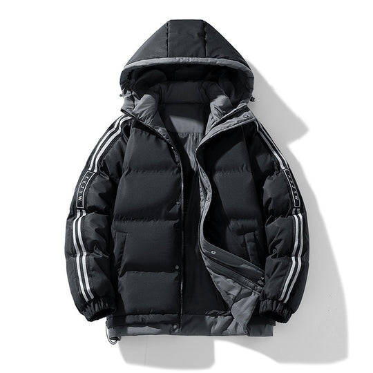 Herren sportive Stepp-Kapuzenjacke mit Zweiwege-Reißverschluss, Kordelzug und reflektierenden Schulterstreifen EB