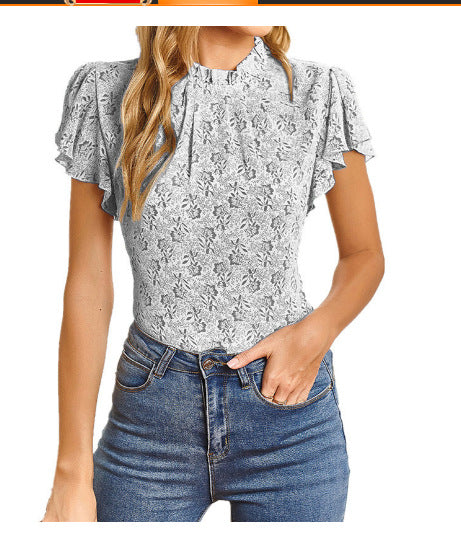 Damen elegantes Blusenshirt mit Rüschendetails und floralem Muster EB