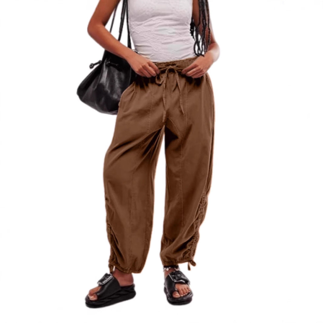 Damen Bequeme Freizeithose mit Bund und dekorativen Schnürdetails EB