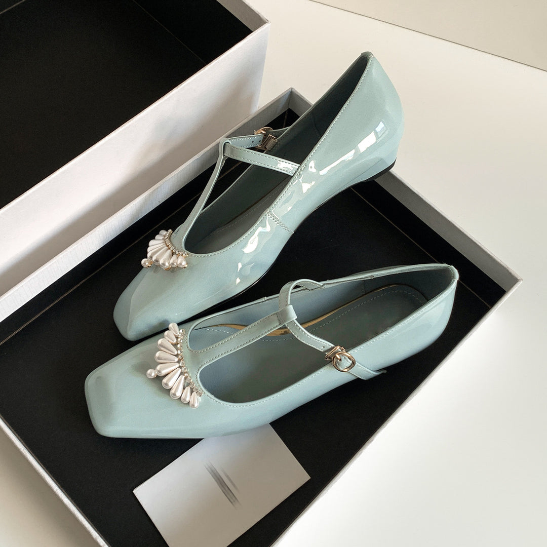Damen Elegante und stilvolle Ballerinas mit Perlenapplikation EB