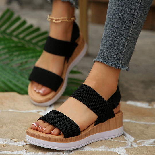 Damen modische Wedge-Sandalen mit elastischen Riemen und komfortabler Sohle EB