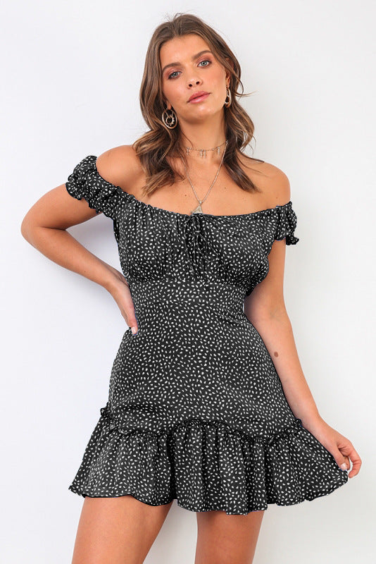 Damen Off-Shoulder Minikleid mit Rüschendetails und elastischem Bund EB