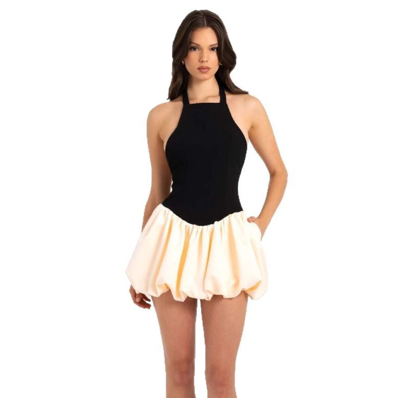 Damen Halterkleid mit voluminösem Rock und praktischen Taschen EB