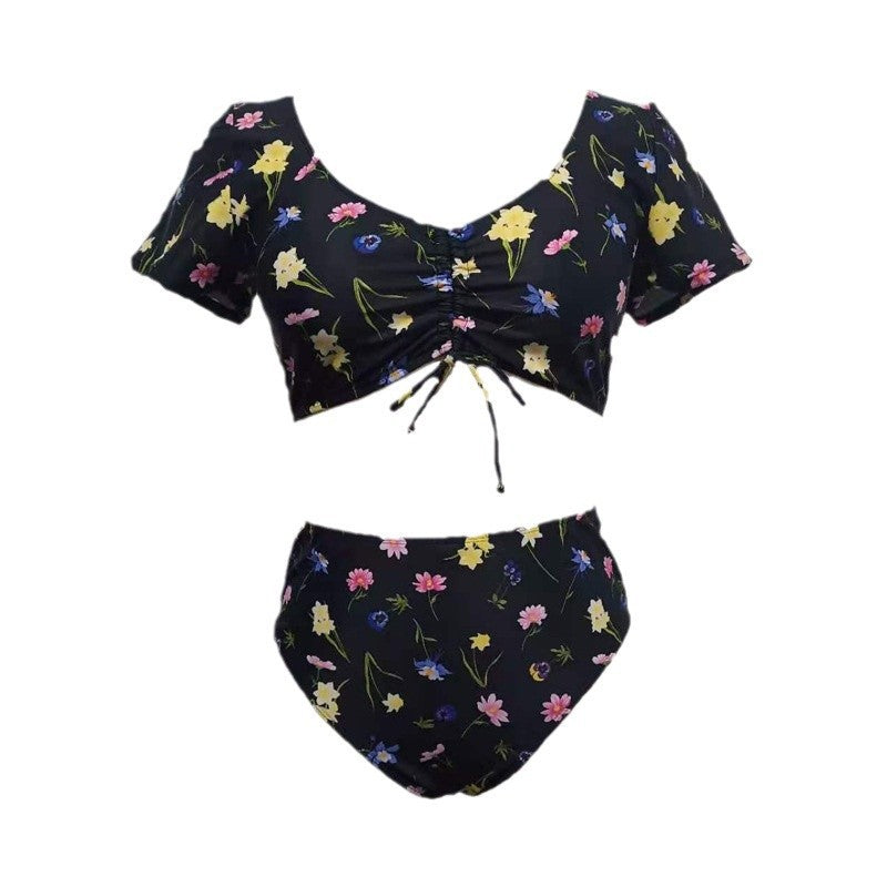 Damen Bikini-Set mit floralen Rüschen und hohem Taillenslip EB