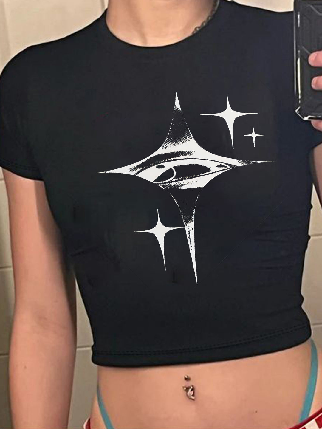 Damen Crop-T-Shirt mit auffälligem Statement-Print EB
