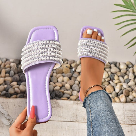 Damen Glamouröse Riemen-Sandalen mit Perlen-Applikation EB