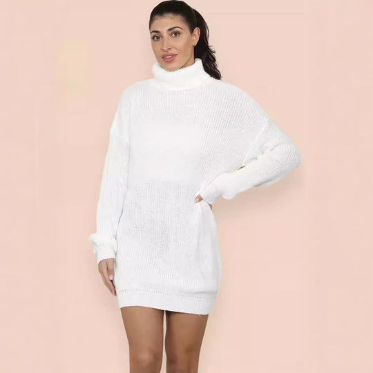 Damen Strickkleid mit hohem Kragen und strukturiertem Maschenbild EB