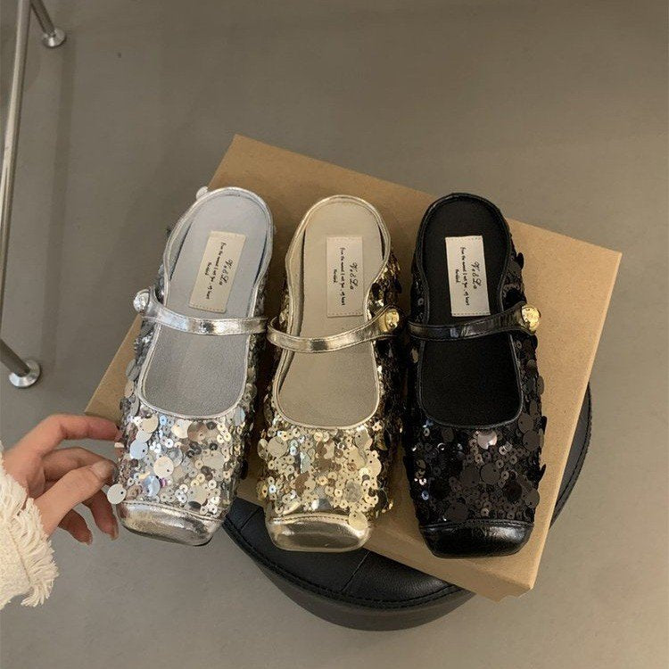 Damen festliche Plateau-Pumps mit glitzernden Pailletten und elegantem Riemchen EB