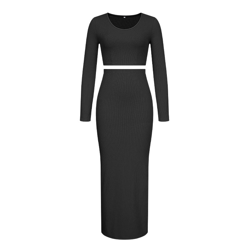 Damen elegantes Crop-Top und langes Maxi-Rock Ensemble EB