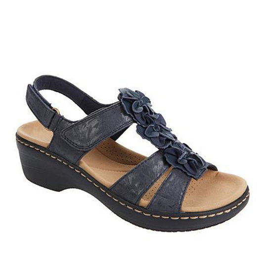 Damen Komfortable Riemchen-Sandalen mit dekorativen Faltendesign EB