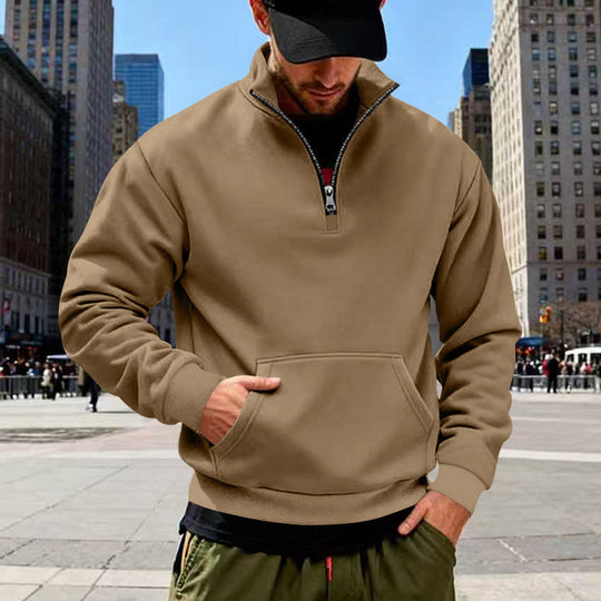 Herren Halbzip-Sweatshirt mit Kängurutasche und Stehkragen EB