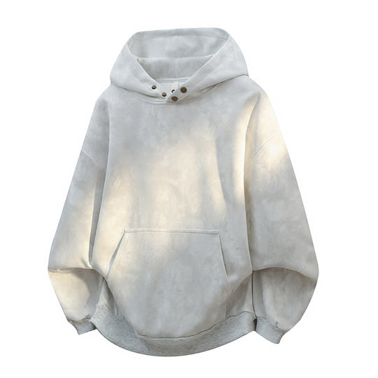 Unisex oversized Kapuzenpullover im Stonewashed-Look mit Kängurutasche, Metallnieten und geripptem Saum EB
