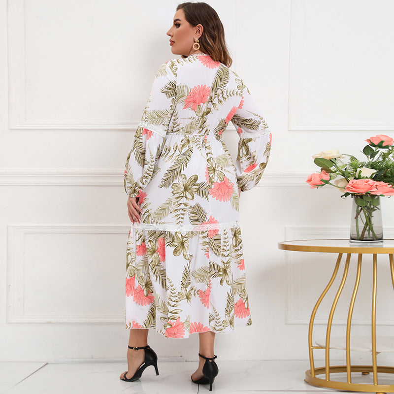 Damen Maxikleid mit botanical Druck und lässigem Schnitt EB