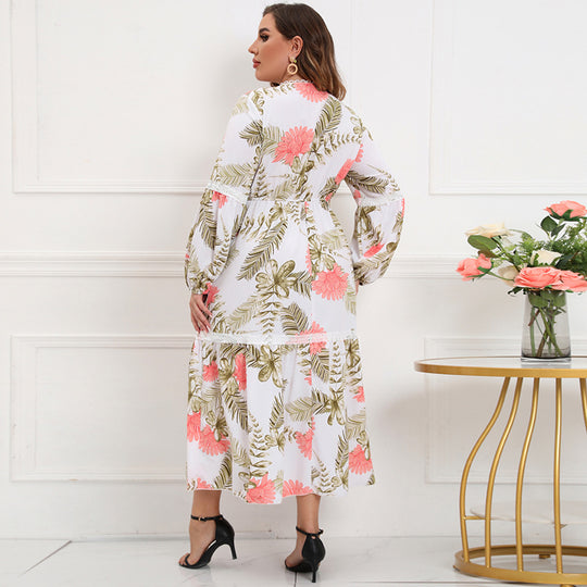 Damen Maxikleid mit botanical Druck und lässigem Schnitt EB