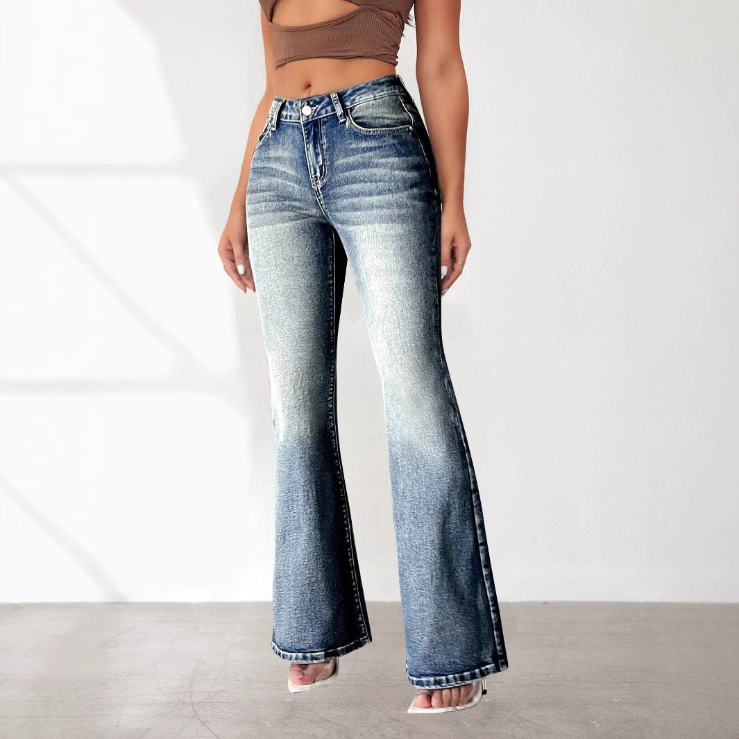 Damen Bootcut Jeans mit hohem Bund und modischen Waschungen EB