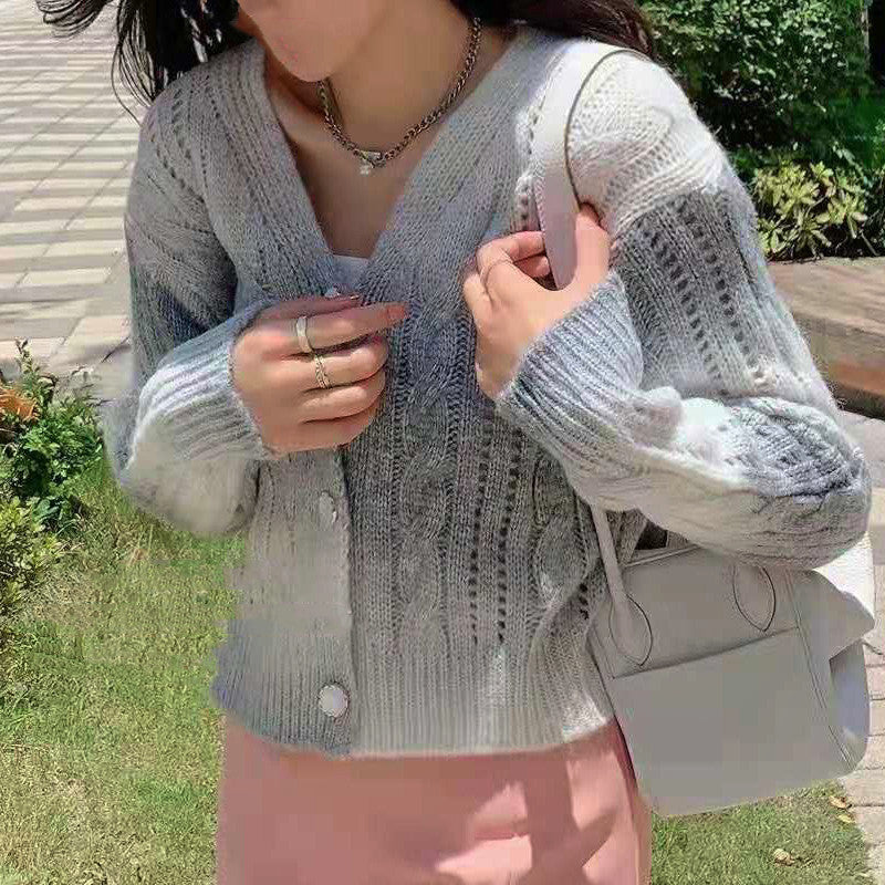 EB | Strickjacke Gestrickt Bequeme Passform Voluminöse Ärmel Zopfmuster
