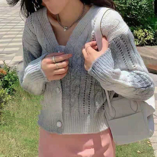 EB | Strickjacke Gestrickt Bequeme Passform Voluminöse Ärmel Zopfmuster